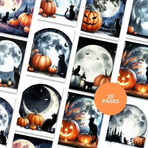 Halloween Black Cat Pumpkin Watercolor Clipart, 20 Halloween png for DIY Crafts, cute halloween digital bundle, spooky cute png, DIY Crafts