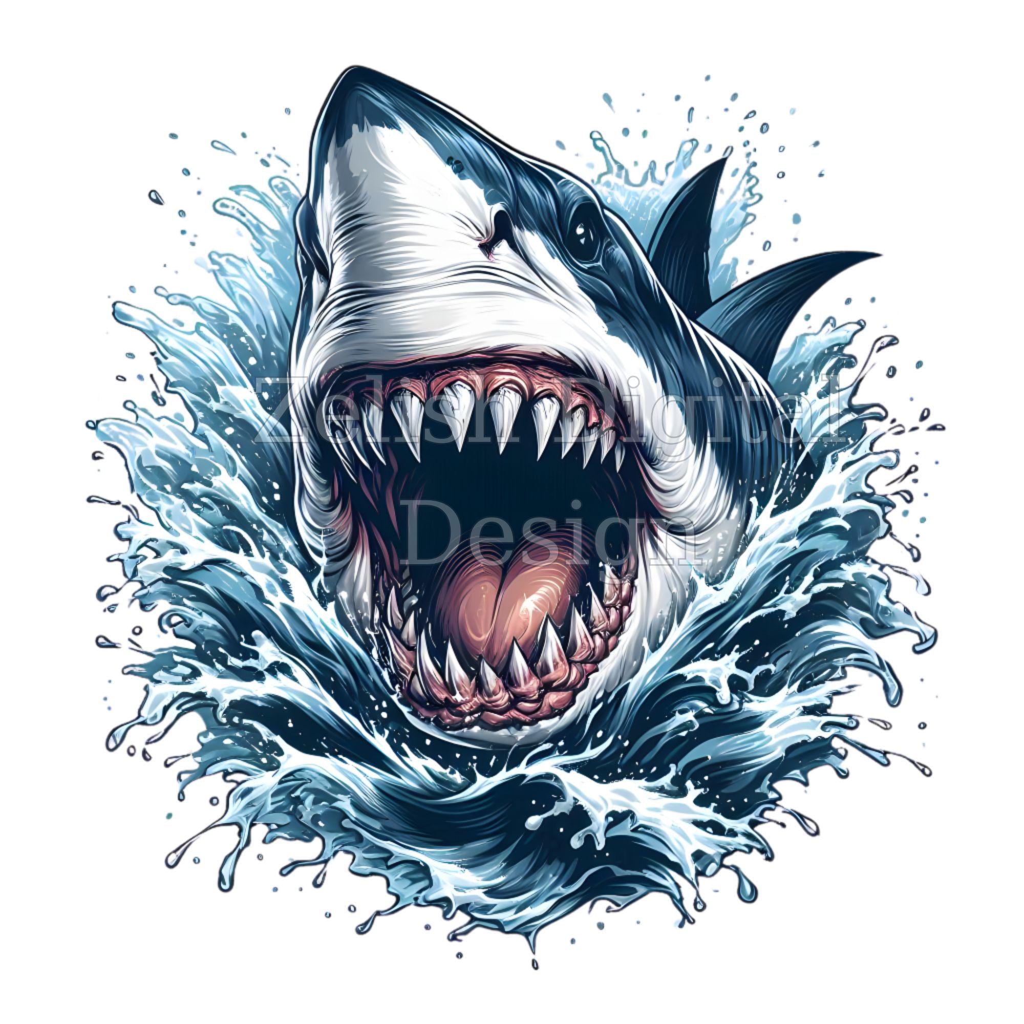 Fierce Shark Clipart Bundle: Transparent PNG Graphics, Digital Download ...