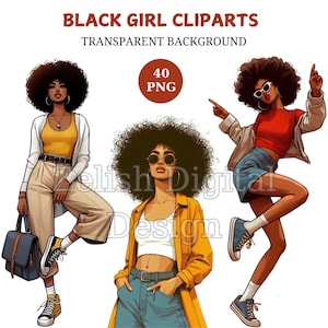 Black Girl Clipart Bundle: Afro Women Graphics (40 PNG)