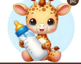 Clipartbundel babygiraf, decorafdrukken kinderkamer, 10 JPG, digitale download