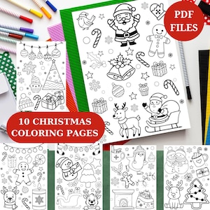 クリスマスぬり絵：10種類のクリスマスデザイン、A4サイズ（PDFバンドル）