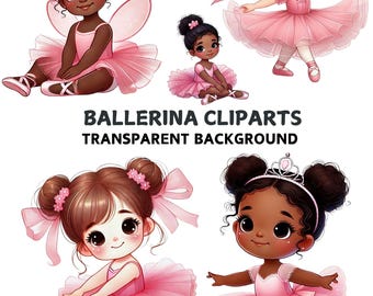 Ballerina Clipart-paket: Rosa balettdansöser, barnrumsdekor (PNG, digital nedladdning)