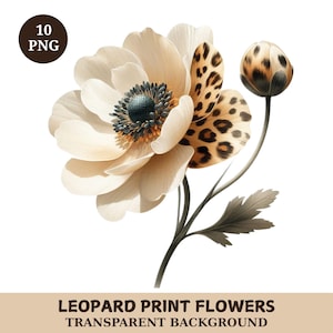 Aquarell Leopardenmuster Blumen Clipart Bundle, elegantes Tier Druck Blumenmuster, 10 transparente png, trendige Blumenkunst, digitaler Download