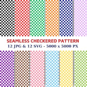 Seamless Checkered Pattern jpg and svg Papers, 12 Colors Checkered Digital Paper, Digital Download Black Checkered Print, Scrapbook paper