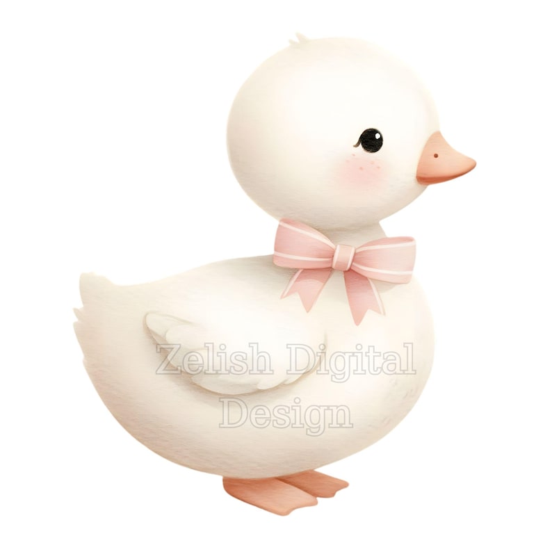 10 Watercolor Goose Pink Bow PNG Clipart Bundle, Nursery Art, Baby ...
