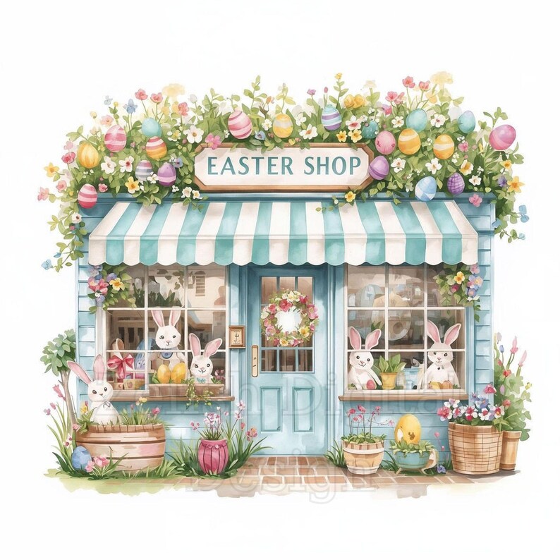 Watercolor Easter Shop Clipart Bundle, 10 Spring Storefront JPG ...
