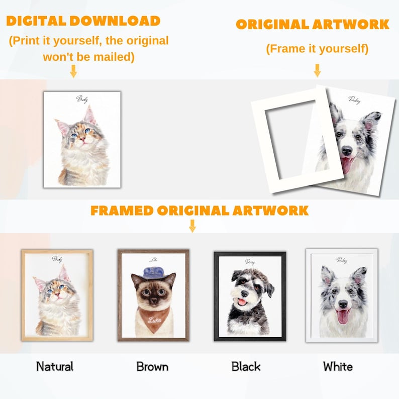 Retratos personalizados en acuarela, utilizando fotos de mascotas, retratos de gatos, retratos digitales personalizados de perros, retratos personalizados de perros, arte conmemorativo personalizado para mascotas. imagen 10