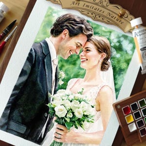 Aquarel paar portret van foto, verlovingscadeau voor vriend, aangepaste huwelijksverjaardagscadeau voor vrouw echtgenoot ouders, handgeschilderd