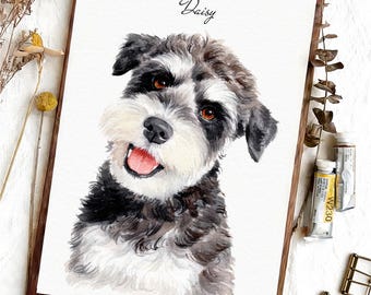 Retratos de acuarela personalizados, pintura de perros, con foto de mascota, pintados a mano a partir de una foto, retrato de mascota personalizado, regalo por la pérdida de una mascota, regalo conmemorativo para una mascota.