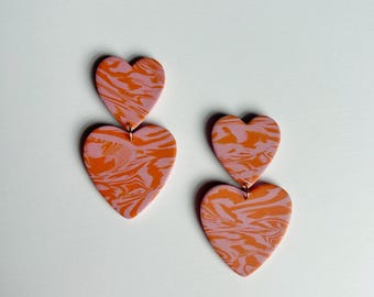 Loretta —  Pink + Orange | Heart Earrings | Polymer Clay Statement Earrings | Maximalist | Bold Earrings | Cool Colorful Earrings for All