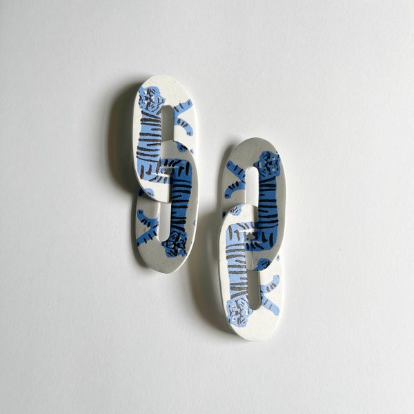 Toledo Links — Blue Tiger | Polymer Clay Statement Earrings | perfect for the cool maximalist in your life