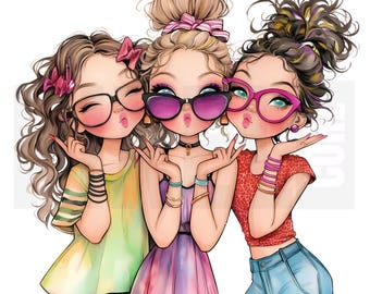 11 imágenes prediseñadas de mejores amigas, PNG, arte elegante y caprichoso para mejores amigas, creación de tarjetas, diario basura, scrapbooking, descarga digital