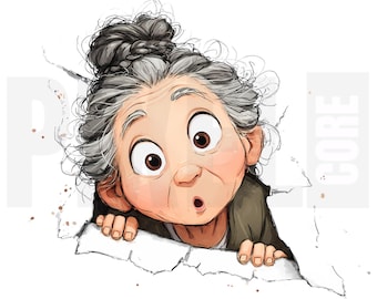 18 Quirky Peeking Grandma Clipart, PNG, Cartoon Granny Art, Cute Digital Download, Junk Journal, Scrapbooking, Printable, Cardmaking