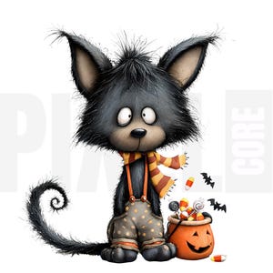 13 Quirky Halloween Werewolf Clipart, PNG, Cute Cartoon Werewolf, Trick or Treat, Ephemera, Junk Journal, Scrapbooking, Digital Download
