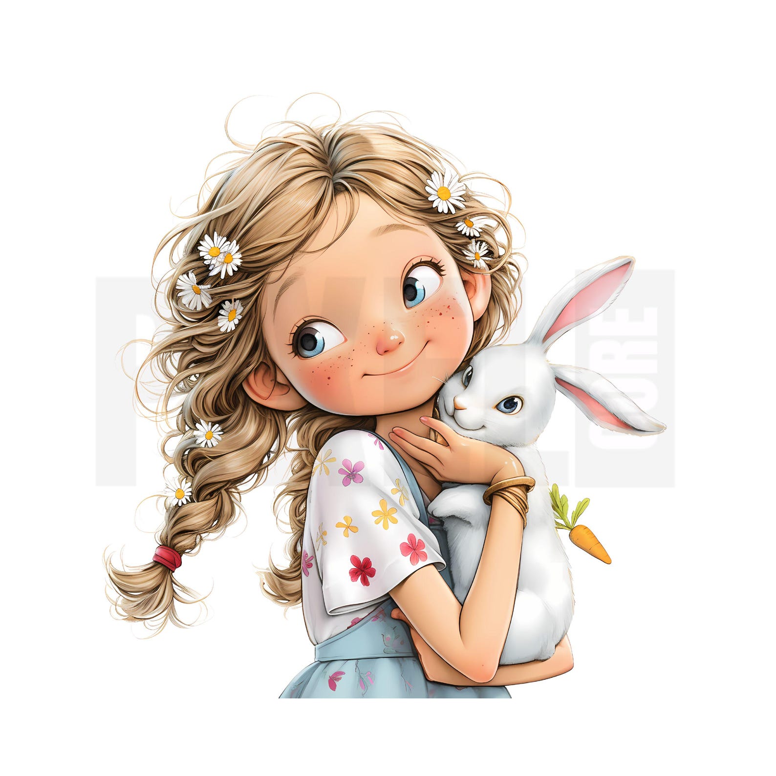 15 Quirky Girl With Rabbit Clipart, Whimsical Cartoon Girl and Bunny ...