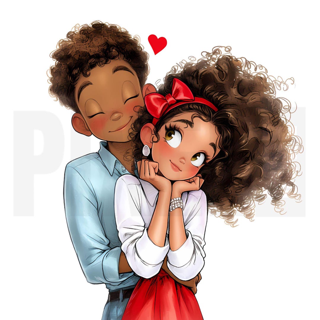 11 Quirky Black Couple Valentine Clipart, PNG, Whimsical Love Romantic ...