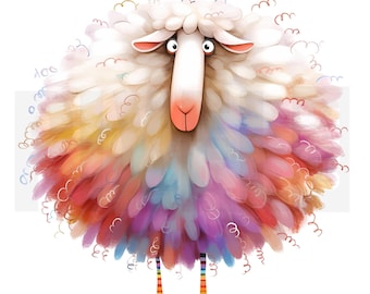 13 peculiares imágenes prediseñadas de ovejas, PNG, ilustración de animales de granja de dibujos animados, animales caprichosos, diarios basura, álbumes de recortes, manualidades de papel, arte de acuarela