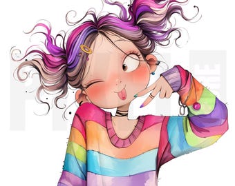 10 imágenes prediseñadas de caras divertidas de chicas peculiares, PNG, dibujos efímeros, chica de cuentos caprichosos, diario basura, álbumes de recortes, descarga digital