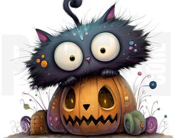 12 peculiares imágenes PNG de gatos negros de Halloween, arte caprichoso con acuarela, diario basura, álbum de recortes, manualidades de papel, descarga digital, fabricación de tarjetas