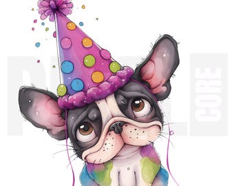 13 imágenes prediseñadas de perro de cumpleaños peculiares, PNG, ilustración de cachorro con sombreros de fiesta, álbum de recortes, creación de tarjetas, diario basura, descarga digital, manualidades