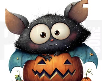 14 stravaganti clipart di pipistrelli di Halloween in formato PNG, simpatiche opere d'arte acquerellate, diario spazzatura, album di ritagli, lavori di carta, download digitale, creazione di biglietti