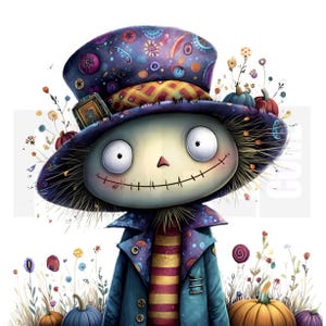 13 Quirky Halloween Scarecrow Clipart PNG, Cute Watercolor Whimsical Art, Junk Journal, Scrapbook, Paper Craft, Digital Download, Cardmaking