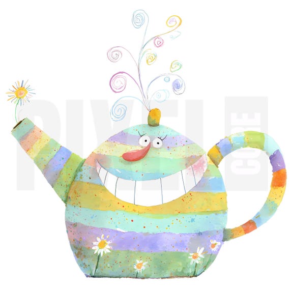 13 Whimsical Teapot Clipart, PNG, Teacup Enchanted Illustration
