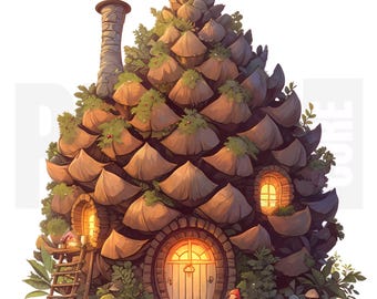 15 Whimsical Gnome House Clipart, PNG, Fairy Homes Illustration, Scrapbooking, Watercolor Art, Digital Download, Junk Journal Printable