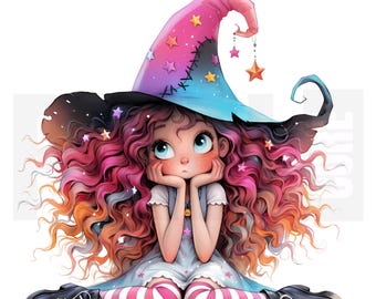 14 clipart peculiares de bruxa rosa, PNG, garota bruxa caprichosa, Halloween, arte caprichosa, diário de sucata, álbum de recortes, artesanato em papel, download digital