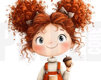 12 imágenes prediseñadas de chicas otoñales originales, PNG, otoño acogedor, linda ilustración de dibujos animados, acuarela de cuento, diario creativo, scrapbooking, descarga digital
