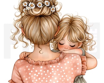 11 imágenes prediseñadas de madre e hija, PNG, ilustración del Día de la Madre con acuarela, creación de tarjetas, diario basura, scrapbooking, descarga digital