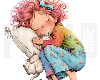 14 Quirky Girl with Cats Clipart, PNG, Cat Lover Illustration, Whimsical Kitties, Junk Journal, Paper Crafts, Card Making, Digital Download