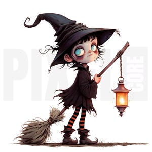 12 Quirky Halloween Witch Girl Clipart, PNG, Cute Cartoon Whimsical Art, Junk Journal, Scrapbook, Paper Craft, Digital Download, Cardmaking