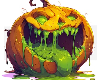 13 peculiares imágenes prediseñadas de Halloween de monstruos de calabaza, PNG, Jack-O-Lantern espeluznante, diario basura, álbum de recortes, manualidades de papel, descarga digital, fabricación de tarjetas