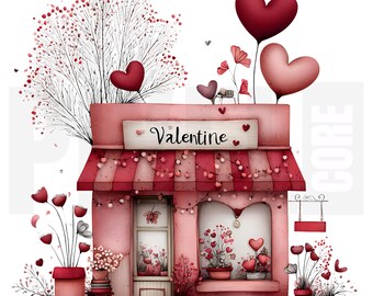 14 imágenes prediseñadas de tienda de San Valentín, tienda de cuentos de fantasía, acuarela, creación de tarjetas, álbumes de recortes, diario basura, descarga digital