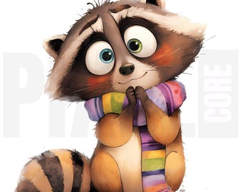11 Quirky Raccoon Clipart, PNG, Whimsical Fall Animal Storybook Art, Cozy Woodland Raccoon, Junk Journal, Scrapbooking, Digital Download