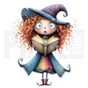 10 Quirky Ginger Witch Clipart, PNG, Cute Watercolor Whimsical Art, Junk Journal, Scrapbook, Paper Craft, Digital Download, Cardmaking