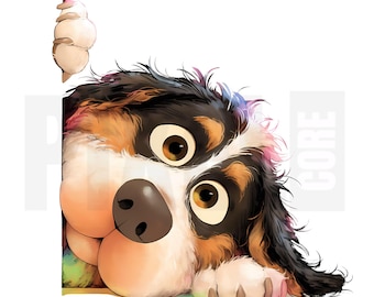 15 imágenes prediseñadas de perros divertidas y originales, PNG, cachorros lindos asomándose en primer plano, arte para amantes de los perros, diario creativo, álbum de recortes, descarga digital