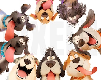 12 imágenes prediseñadas de perros graciosos y originales asomándose, PNG, arte animal en acuarela con un toque caprichoso, para amantes de los perros y los cachorros, para diarios creativos, álbumes de recortes y descargas digitales.