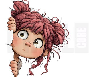 13 Quirky Girl Peeking Clipart, PNG, Pink Hair Girl, Junk Journal, Scrapbook, Paper Craft, Watercolor Illustration, Digital Download, Crafts
