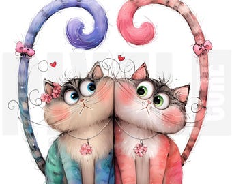11 imágenes prediseñadas de gatos originales para San Valentín, PNG, gatitos encantadores, arte gatuno, creación de tarjetas del Día de San Valentín, diario basura, descarga digital
