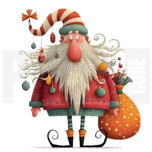 14 Quirky Santa Claus Clipart PNG, Funny Christmas Cartoon Santa, Whimsical Holiday, Paper Craft, Cardmaking, Junk Journal, Digital Download
