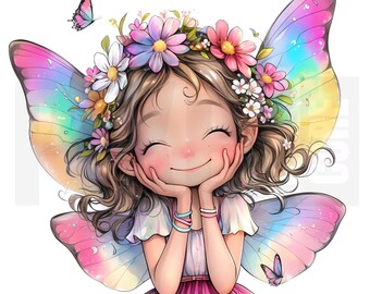 12 Whimsical Butterfly Fairy Girl Clipart, PNG, Quirky Magical Storybook Art, Card Making, Scrapbooking, Junk Journal, Digital Download