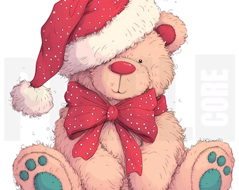 13 peculiares imágenes prediseñadas de osos de peluche navideños, PNG, ilustración de dibujos animados de gorros de Papá Noel, diario basura, creación de tarjetas, descarga digital