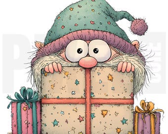 11 peculiares imágenes prediseñadas de gnomos navideños, PNG, enanitos navideños con regalos, creación de tarjetas, manualidades con papel, diario basura, descarga digital