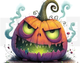 12 Quirky Jack O Lantern Halloween Clipart PNG, Watercolor Whimsical Art, Junk Journal, Scrapbook, Paper Craft, Digital Download, Cardmaking
