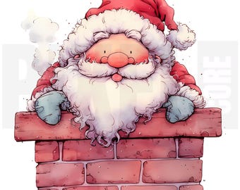 16 Quirky Santa Claus Stuck in Chimney Clipart, PNG, Christmas Holiday Storybook Illustration, Junk Journal, Card Making, Digital Download