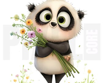 12 Quirky Panda Clipart, PNG, Cute Cartoon Junk Journal, Scrap book, Paper Craft, Watercolor Art, Storybook Illustration, Digital Download