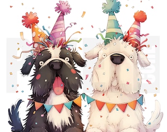12 perros de fiesta peculiares, clipart, PNG, cachorro de feliz año nuevo, mascota para celebrar las fiestas, creación de tarjetas, diario basura, scrapbooking, descarga digital