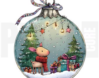 11 imágenes prediseñadas de adornos navideños de cristal nevado y caprichoso, PNG, ilustración de globo terráqueo navideño de invierno, para hacer tarjetas, diario de recortes, descarga digital